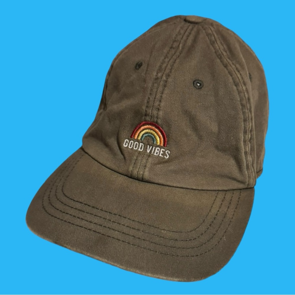 Good Vibes Rainbow Dad Cap Hat State Of Mine Gay Pride Queer Grey Y2K LGBT
